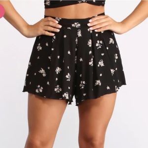 Black & Pink High Waisted Shorts with Flowers